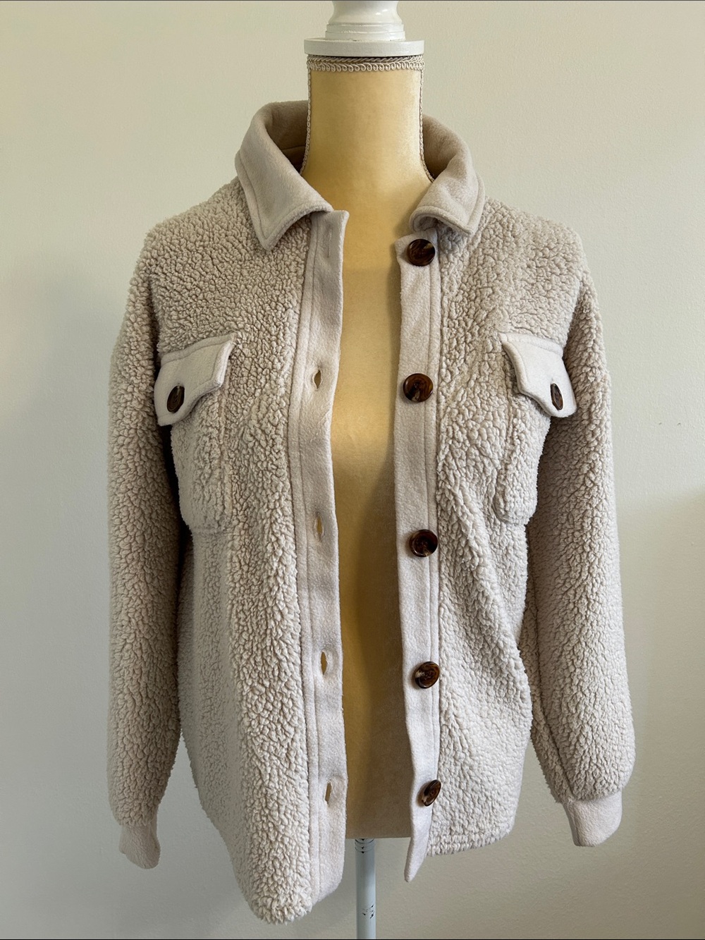 Hippie Rose Cream Teddy Button-Up Jacket